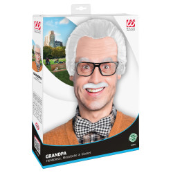 Sada pleš děda s knírem a brýlemi